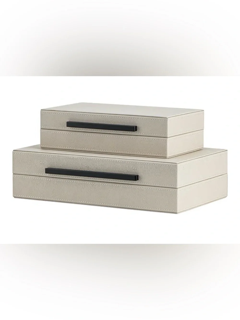 Set of 2 Beige Shagreen Decorative Storage Boxes, Faux Leather, New